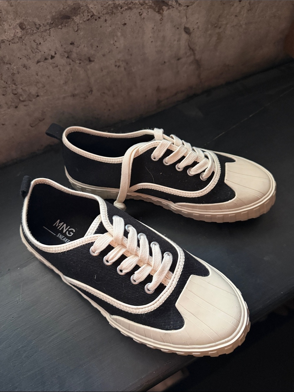 Mango Black and Cream Low-Top Canvas Sneakers